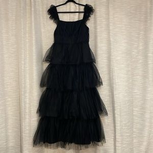Lulu's Black Tiered Ruffled Gown for Prom